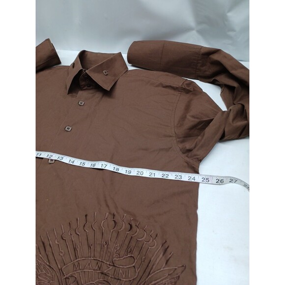 Manzini Brown Dress Shirt Mens XL Button Front French Cuff Embroidery Eagle - Picture 10 of 12